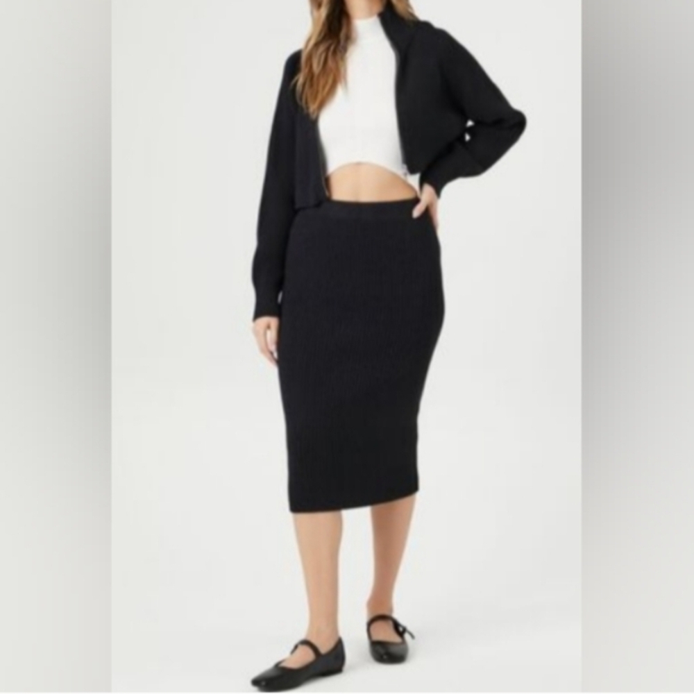 Bear Crossing Pencil Skirt Knit Modest Winter Warm Contemporary Black One Size